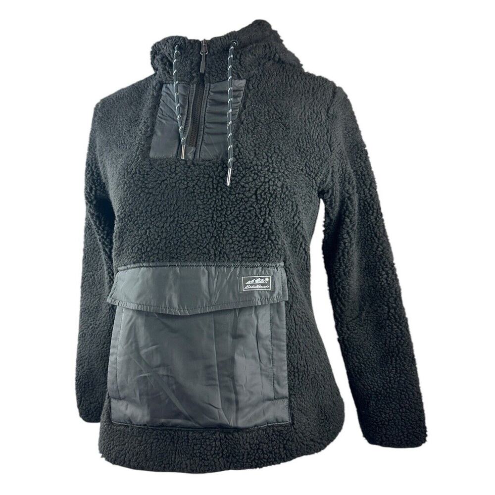 NWT Eddie Bauer Chilali Hooded Fleece Anorak Pullover Black Women's Size Small - Picture 2 of 13